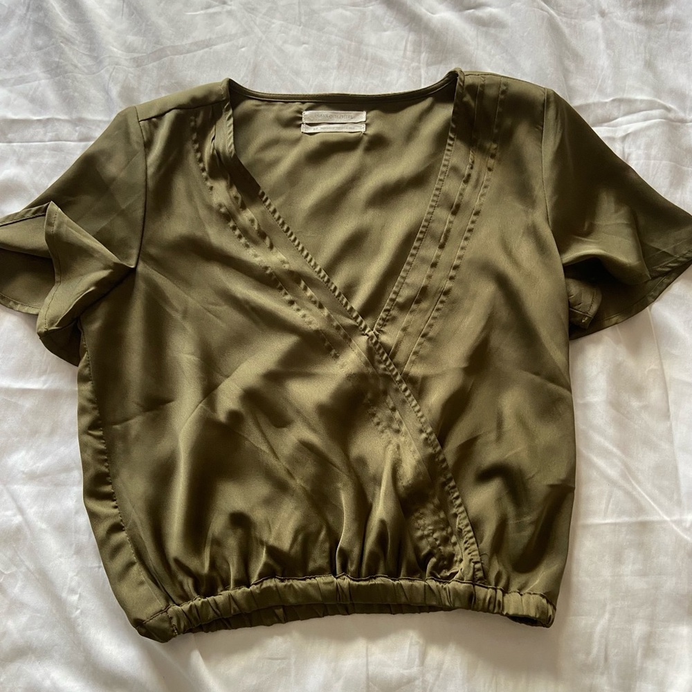 UO Olive Green Satin Blouse